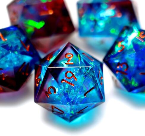 5 Pieces D20 Dice 21MM 20 sideds DND Resin Sharp Edged Resin Dice for Dungeons and Dragons, RPG, MTG Polyhedral D&D Dice (Azure + Purple) in Saudi Arabia