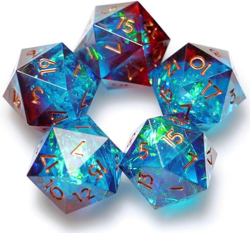 5 Pieces D20 Dice 21MM 20 sideds DND Resin Sharp Edged Resin Dice for Dungeons and Dragons, RPG, MTG Polyhedral D&D Dice (Azure + Purple) in Saudi Arabia