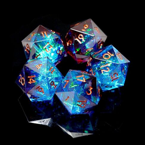 5 Pieces D20 Dice 21MM 20 sideds DND Resin Sharp Edged Resin Dice for Dungeons and Dragons, RPG, MTG Polyhedral D&D Dice (Azure + Purple) in Saudi Arabia