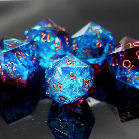 5 Pieces D20 Dice 21MM 20 sideds DND Resin Sharp Edged Resin Dice for Dungeons and Dragons, RPG, MTG Polyhedral D&D Dice (Azure + Purple) in Saudi Arabia