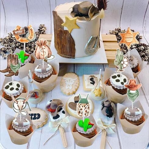 24 حزمة من أغطية الكب كيك من رعاة البقر لتزيين الكيك، أغطية الكب كيك من رعاة البقر الغربيين، أغطية الكب كيك ذات القبعة الريفية، مستلزمات استحمام الطفل وحفلات أعياد الميلاد in Kuwait