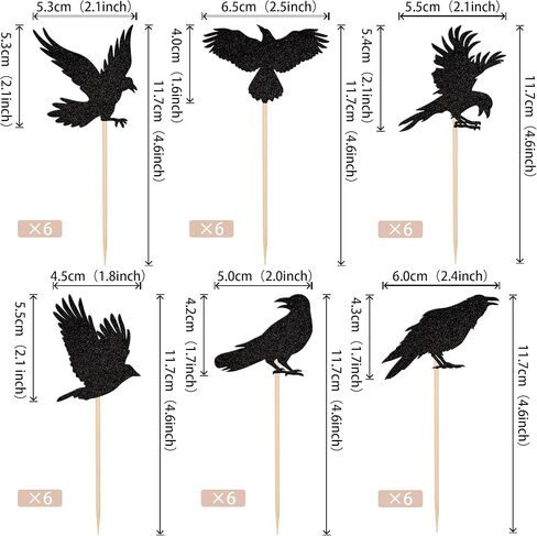 24 PCS Black Crow Cupcake Toppers Glitter Raven Halloween Cupcake Picks for Horror Crow Halloween Theme Birthday Party Cake Decorations Supplies in Saudi Arabia