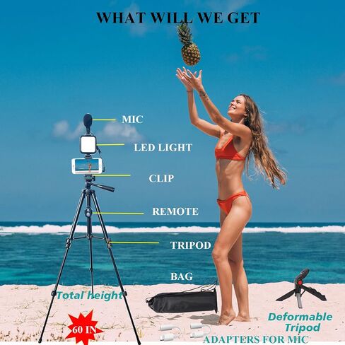 Vlogging Kit for iPhone, Vlogging kit for Android Phone,YouTube Starter Kit with Two Tripods Light Microphone Remote and Jack Adapter in Saudi Arabia