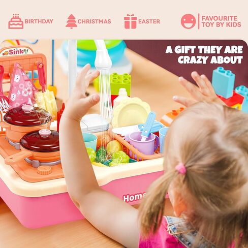 لعب المطبخ مع المياه الجارية للأطفال الصغار، مجموعة ألعاب المطبخ مع صنبور كهربائي للأولاد والبنات، الأطفال يتظاهرون باللعب مع موقد الطبخ، الوعاء، المقلاة، لعب الطعام، أفضل هدايا عيد الميلاد in Kuwait