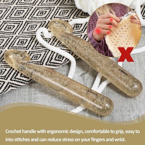 COMNICO 2pcs 25mm Large Crochet Hook, Crystal Clear Huge Chunky Yarn Crochet Hooks Ergonomic Knitting Giant Needles for Beginners Handmade DIY Crafts Carpet Scarf Wool Roving Weaving in Saudi Arabia