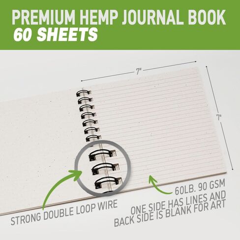 Green Field Hardcover Spiral Journals for Writing - 60 Sheets Premium Sustainable Archival Hemp Art Paper Lined & Blank Pad for Drawing, Painting, for Adults and Kids (60 lb, 90 GSM) (Small) in Saudi Arabia