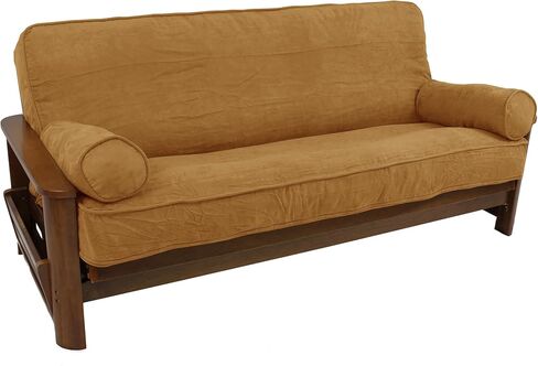 Blazing Needles Solid Microsuede Double Corded 8" to 9" Futon Cover Set with 2 Bolster Pillows (Set of 3), Full, Tangerine Dream in Saudi Arabia