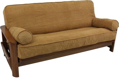 Blazing Needles Solid Microsuede Double Corded 8" to 9" Futon Cover Set with 2 Bolster Pillows (Set of 3), Full, Tangerine Dream in Saudi Arabia