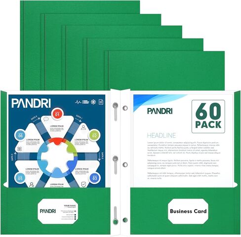 Two Pocket Folders, PANDRI 60 Pack Two Pocket Folders with Prongs, 2 Pocket 3 Prong Folders Designed for Office and Classroom, Letter Size, Assorted 5 Colors in Saudi Arabia
