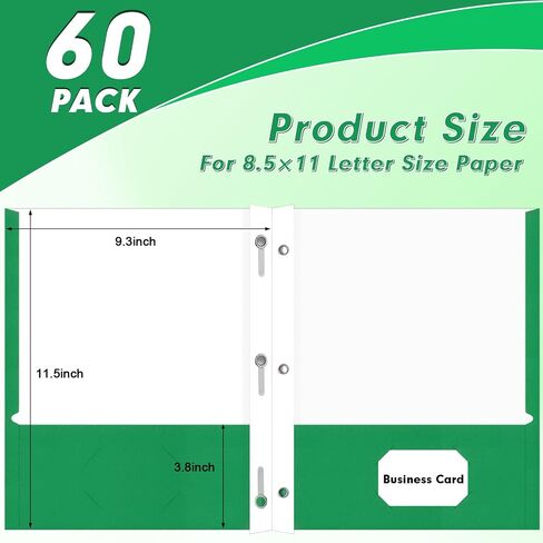 Two Pocket Folders, PANDRI 60 Pack Two Pocket Folders with Prongs, 2 Pocket 3 Prong Folders Designed for Office and Classroom, Letter Size, Assorted 5 Colors in Saudi Arabia