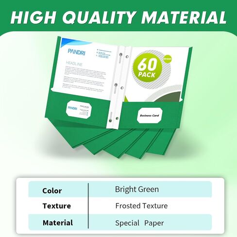 Two Pocket Folders, PANDRI 60 Pack Two Pocket Folders with Prongs, 2 Pocket 3 Prong Folders Designed for Office and Classroom, Letter Size, Assorted 5 Colors in Saudi Arabia