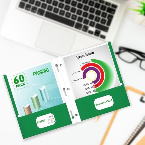 Two Pocket Folders, PANDRI 60 Pack Two Pocket Folders with Prongs, 2 Pocket 3 Prong Folders Designed for Office and Classroom, Letter Size, Assorted 5 Colors in Saudi Arabia