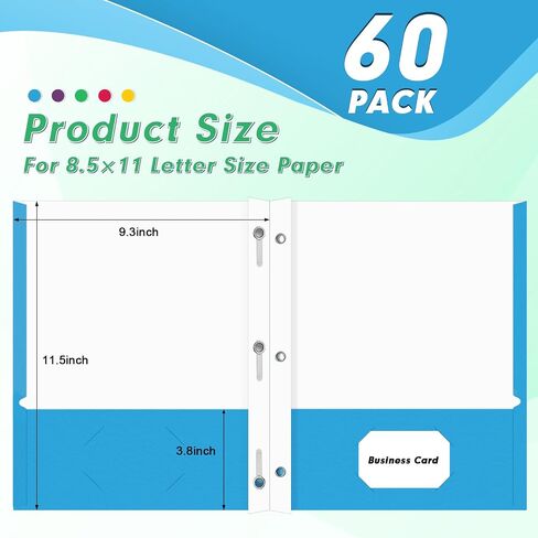 Two Pocket Folders, PANDRI 60 Pack Two Pocket Folders with Prongs, 2 Pocket 3 Prong Folders Designed for Office and Classroom, Letter Size, Assorted 5 Colors in Saudi Arabia