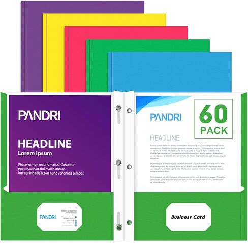 Two Pocket Folders, PANDRI 60 Pack Two Pocket Folders with Prongs, 2 Pocket 3 Prong Folders Designed for Office and Classroom, Letter Size, Assorted 5 Colors in Saudi Arabia