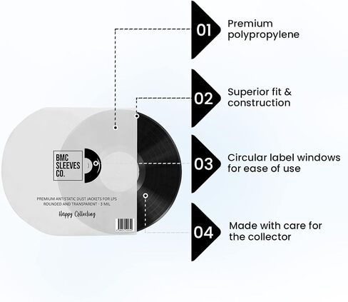 BMC 50 Vinyl Record Inner Sleeves for 12 Inch 33 RPM LP | Rounded & Transparent Sleeves Anti-Static | Premium Polypropylene Protection Covers | Ideal for Single Double and Gatefold Storage - 3 MIL in Saudi Arabia