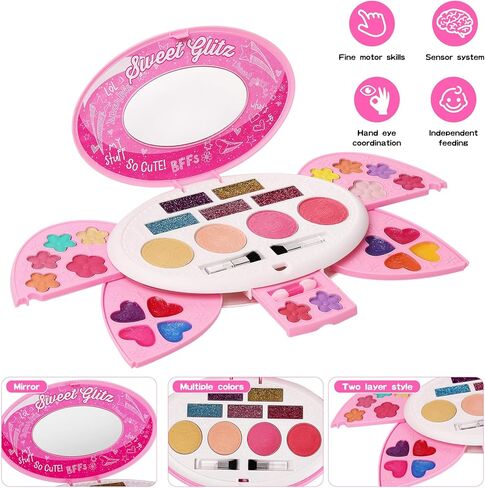 Kids Makeup Kit for Girl,Real Make Up Set,Fold Out Makeup Palette with Mirror, Non-Toxic Makeup Kit for Toddler Kid Children Princess,Christmas Birthday Gift Toys for Girl 3 4 5 6 7 8 Year Old in Saudi Arabia