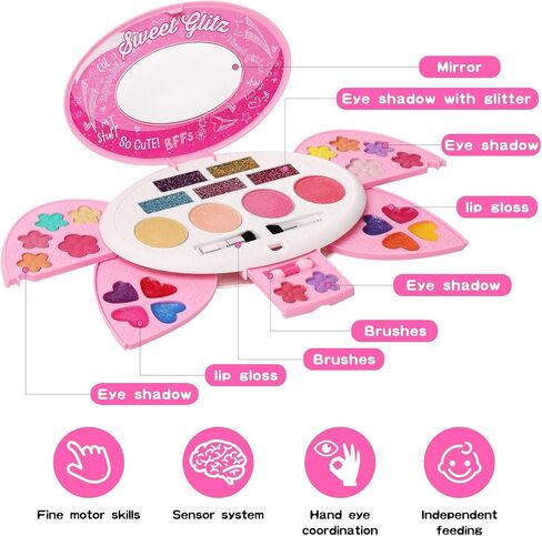 Kids Makeup Kit for Girl,Real Make Up Set,Fold Out Makeup Palette with Mirror, Non-Toxic Makeup Kit for Toddler Kid Children Princess,Christmas Birthday Gift Toys for Girl 3 4 5 6 7 8 Year Old in Saudi Arabia