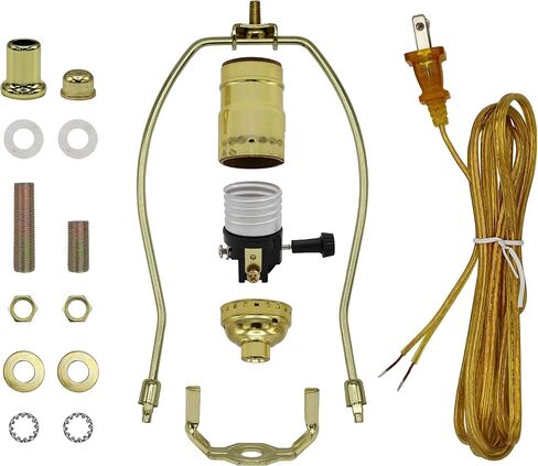 Floor Lamp Making Kit - Repair or Rewire Lamps with All Premium Essential Parts, 10 Inch Harp and Extra Long 12 Foot Cord Included (Gold) in Saudi Arabia