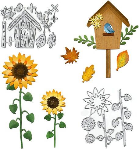 ALIBBON 2Pcs Sunflower Bird House Die Cuts for Card Making and Scrapbooking, Flowers Cutting Dies Metal Template Molds, Autumn Leaves Die Cuts for DIY Photo Album Paper Embossing Card Decoration in Saudi Arabia