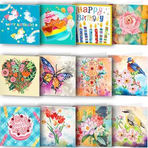 Arcimatto 12 Pack Diamond Painting Kits Greeting Card Flowers Birds Butterflies 5D Painted Card DIY Art Craft Set Thank You Cards for Birthday Christmas New Year Thanksgiving Day Creative Gift