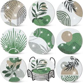 8 Pcs Diamond Art Painting Coasters with Holder, Diamond Art Coasters Abstract Diamond Art Kits for Adults Beginner Craft Supplies
