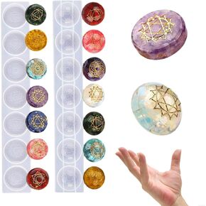 7 Chakra Stones Resin Molds - 2 Pack Round Healing Crystal Silicone Molds with Engraved Reiki Chakra Symbols for Epoxy Resin Casting, DIY Crafts, Brooches, Keychains & Pendants