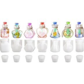 7Pcs Wishing Bottle Shaker Resin Molds Quicksand Bottle Container and Stopper Silicone Molds Epoxy Resin Casting Mold for DIY Jewelry Crystal Keychain Pendants