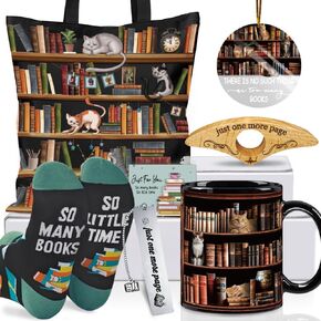 Novelty Book Lovers Mug Gifts Set Gifts for Cat Lover Book Lover, Bookish Gifts for Book Lovers Readers Librarian Teacher, Book Club Book Themed Gift, Learning Graduation Gifts for Teacher Student