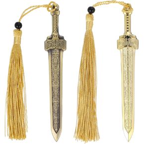2PCS Sword Shaped Bookmarks, Sword Bookmark with Tassels Metal Book Mark, Vintage Style Bookmarks for Men Women Crafting Book Lovers(Sword Style)
