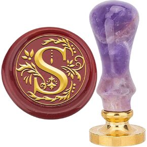 CRASPIRE Letter B Amethyst Handle Wax Seal Stamp Retro Alphabet Initials Sealing Wax Stamp Vintage 26 Letters A-Z 25mm Removable Brass Head for Wedding Anniversary Invitation Gift Decoration