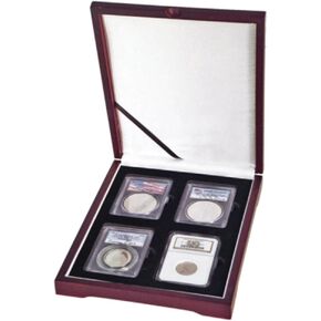Wood Universal Certified Slab Coin Display Box - 4 Coins