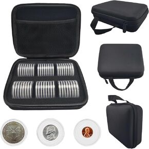 48 Pieces 46mm Coin Holder Capsules with Adjustable Foam Gaskets, 19/24/29/34/39/46mm Coin Case Storage Box with Zippered Organizer Bag, Coin Collection Supplies Protector for Collectors