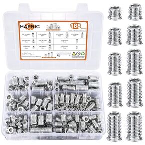 191 PCS Threaded Inserts for Wood, 1/4"-20, 5/16"-18, 3/8"-16 Threaded Wood Inserts Furniture Screw Assortment, Wood Threaded Inserts with Hex Wrench