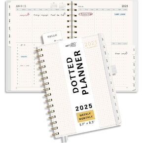 RETTACY 2025 Planner, Bullet Dotted Journal Style, Weekly and Monthly Planner, Jan 2025 - Dec 2025, Large 8.5" × 11", 2025 Calendar, 12-Monthly Tabs, Flexible Plastic Cover (Light Green)