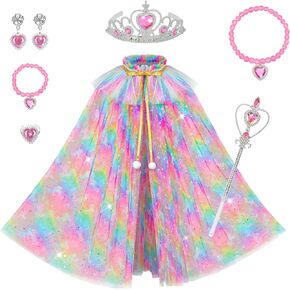 Princess Dress Up Cape for Girls Unicorn Mermaid Princess Cloak Crown Dress Up Clothes Gift for Birthday Christmas