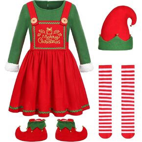 Kids Holiday Elf Costumes Deluxe Grils Christmas Elf Dress Set Christmas Party Dress Outfit