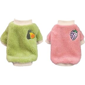 2 Pieces Dog Sweaters Dogs Pajamas Fleece Winter Warm Puppy Pet Coat Soft Sweaters Puppy Clothes for Small Dogs Cats Girls Boys XXS (Avocados, Grapes, XS)