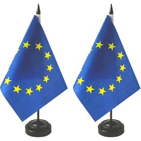 2 حزمة من أعلام مكتب الاتحاد الأوروبي، علم قابل للاتحاد الأوروبي، ديكورات الاتحاد الأوروبي، علم مؤتمر الاتحاد الأوروبي، أعلام الاتحاد الأوروبي، 18 × 5.5 بوصة - ألوان زاهية ومقاومة للبهتان in Kuwait