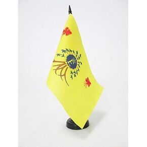 Royal Standard of Barbados Table Flag 5'' x 8'' - Barbadian Kingdom Desk Flag 21 x 14 cm - Black plastic stick and base - AZ FLAG