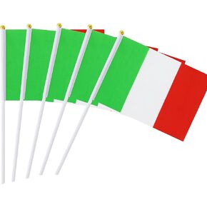 باليد علم إيطاليا العلم الإيطالي عصا العلم علم صغير 50 ​​حزمة جولة أعلى أعلام البلاد الوطنية، لوازم زينة الحفلات للمسيرات، كأس العالم، الأحداث الرياضية، المهرجان الدولي (8.2 "× 5.5")