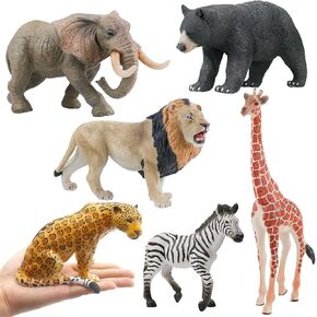 Mostop Safari Animal Figures Toys, 6 PCS Realistic Jumbo Wild Zoo Animals Figurines,Plastic African Jungle Animals with Lion, Elephant, Giraffe, Zebra, Leopard and Bear, Educational Learning Toys