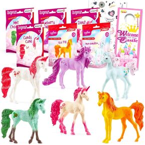 Schleich Unicorn Toy Set for Girls - Bundle with 6 Schleich Unicorn Figurines Featuring Candy, Sweet Treats, Dessert, More Plus Tattoos | Bulk Unicorn Figure Playset for Kids