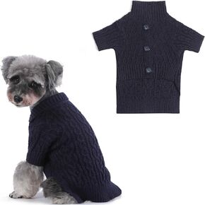 Lapel Knitted Dog Sweater Winter Coat Apparel Classic Knit Pet Clothes (Navy L)