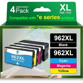 GREENSKY 962xl Ink Cartridges Compatible with HP 962xl Ink Cartridges Combo Pack Compatible with HP Officejet Pro 9015e 9015 9010 9018e 9025e 9018 9020 9025 9012 Printer (Black, Cyan, Magenta, Yellow)