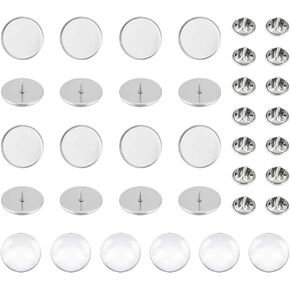UNICRAFTALE 30 Sets DIY Blank Dome Brooch Making Kit 20mm Brooch Bezel Trays with Butterfly Pin Backs Cabochon Brooch Findings Stainless Steel Brooch Base Settings for DIY Jewelry Making
