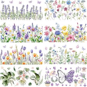 Rub on Transfers for Crafts Furniture Stickers: 8 Pcs Flower Butterfiy Rub on Transfer for Crafts Decals Rub on Transfer Stickers for Furniture Crafts DIY Home Decor