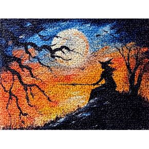 Generic Halloween Witch & Moon Latch Hook Kits Rug DIY Cushion Tapestry Making Crochet Hook Mat Making Kits Color Preprinted Pattern Canvas DIY Carpet Needlework Crochet Kits 52x38cm (G11-29)
