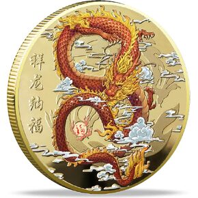 Chinese Loong Golden Lucky Coin Lottery Ticket Scratcher Tool - 1.57 Inches Diameter, Protective Case Included - Ideal for Good Fortune & Prosperity