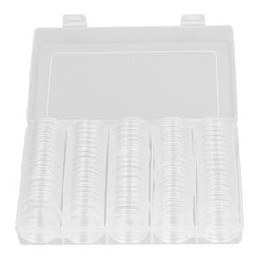 100pcs Coin Capsules, 5 Sizes 17 to 30mm Protection Clear Coin Holder Case Protect Gasket Coin Holder Case with Foam Seals for Coin Collection Supplies