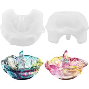 JIANWEI 2pcs Ring Holder Resin Mold, Flower Shaped Bowl Silicone Mold, Epoxy Resin Casting Mold 3D for DIY Jewelry Holder Resin Crafts Engagement Wedding Birthday Gifts(White)